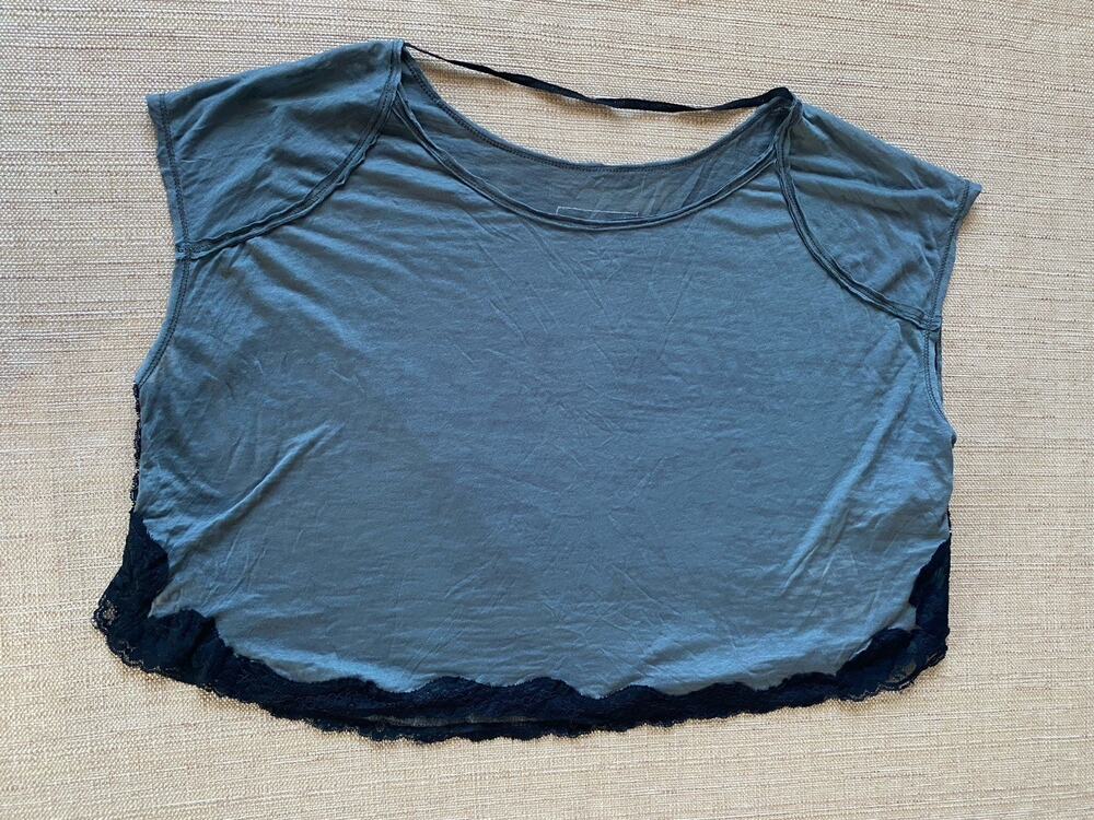Free People We The Free Women’s Crop Top Cap Sleeve Lace Gray Blue L NWT